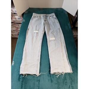 Adika Jeans Size Medium Womens Blue Pant Side Slit Distressed Baggy Wide Leg NWT